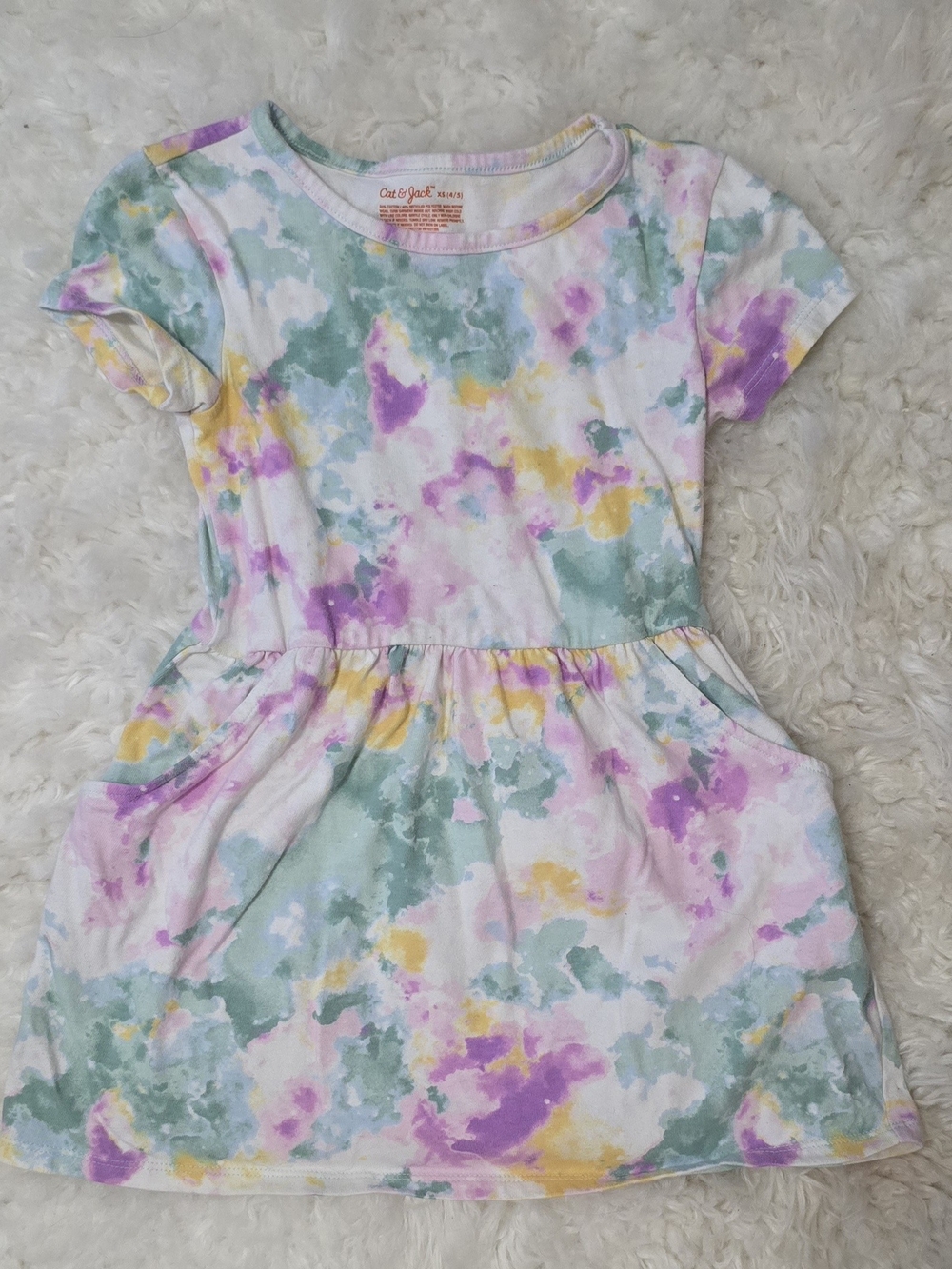 Cat & Jack Pastel Tie-Dye Pocket Dress - Pink, Green, Yellow, Purple